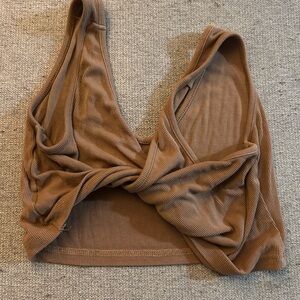 SHEIN Ribbed Knit Top in Tan